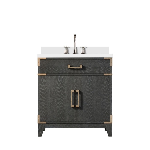 [LVL30SJ201] Laurel 30 in W x 22 in. D Black Oak Single Bath Vanity, White Quartz Top, and Faucet Set