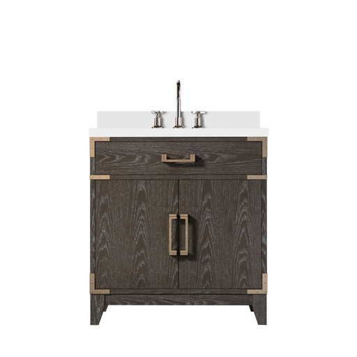 [LVL30SK301] Laurel 30 in W x 22 in. D Brown Oak Single Bath Vanity, Cultured Marble Top, and Faucet Set