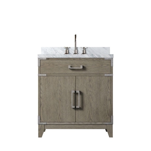 [LVL30SR101] Laurel 30 in W x 22 in. D Grey Oak Single Bath Vanity, Carrara Marble Top, and Faucet Set