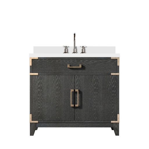 [LVL36SJ201] Laurel 36 in W x 22 in. D Black Oak Single Bath Vanity, White Quartz Top, and Faucet Set
