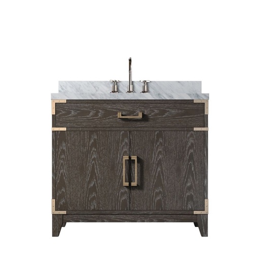 [LVL36SK101] Laurel 36 in W x 22 in. D Brown Oak Single Bath Vanity, Carrara Marble Top, and Faucet Set