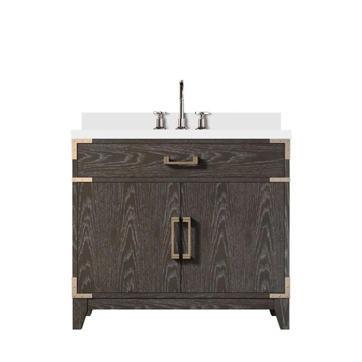 [LVL36SK201] Laurel 36 in W x 22 in. D Brown Oak Single Bath Vanity, White Quartz Top, and Faucet Set