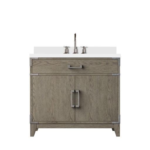 [LVL36SR201] Laurel 36 in W x 22 in. D Grey Oak Single Bath Vanity, White Quartz Top, and Faucet Set