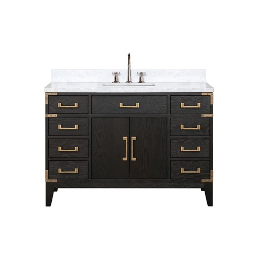 [LVL48SJ101] Laurel 48 in W x 22 in. D Black Oak Single Bath Vanity, Carrara Marble Top, and Faucet Set