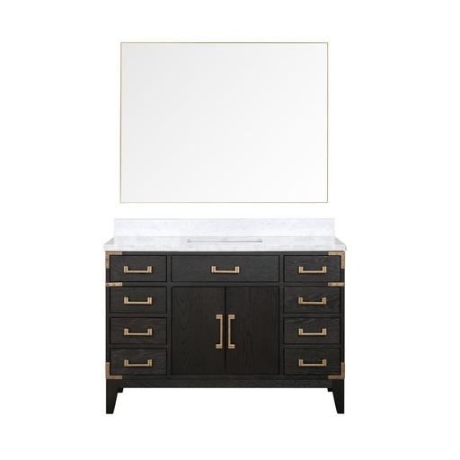 [LVL48SJ110] Laurel 48 in W x 22 in. D Black Oak Single Bath Vanity, Carrara Marble Top, and 46 in Mirror
