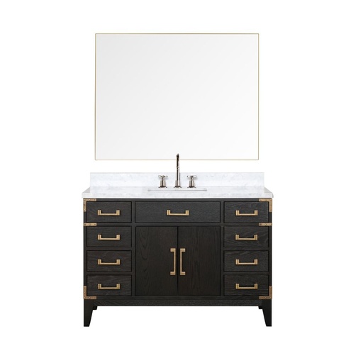 [LVL48SJ111] Laurel 48 in W x 22 in. D Black Oak Single Bath Vanity, Carrara Marble Top, Faucet Set, and 46 in Mirror