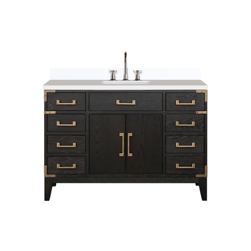 [LVL48SJ201] Laurel 48 in W x 22 in. D Black Oak Single Bath Vanity, White Quartz Top, and Faucet Set