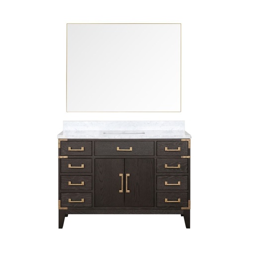 [LVL48SK110] Laurel 48 in W x 22 in. D Brown Oak Single Bath Vanity, Carrara Marble Top, and 46 in Mirror