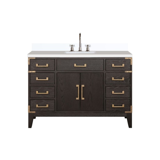 [LVL48SK201] Laurel 48 in W x 22 in. D Brown Oak Single Bath Vanity, White Quartz Top, and Faucet Set