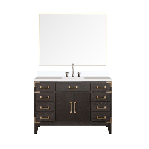 [LVL48SK311] Laurel 48 in W x 22 in. D Brown Oak Single Bath Vanity, Cultured Marble Top, Faucet Set, and 46 in Mirror