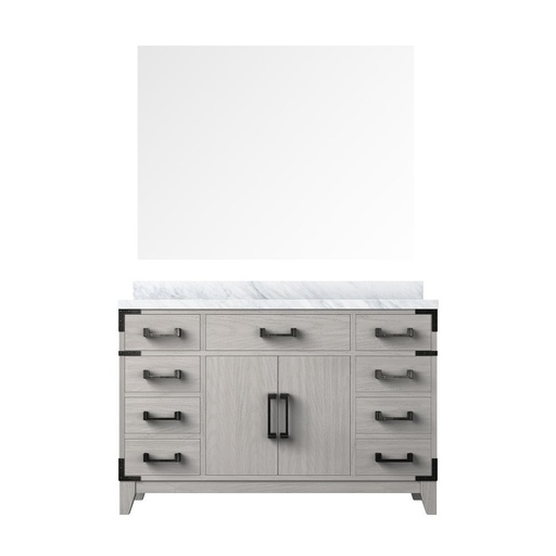 [LVL48SM110] Laurel 48 in W x 22 in. D White Oak Single Bath Vanity, Carrara Marble Top, and 46 in Mirror