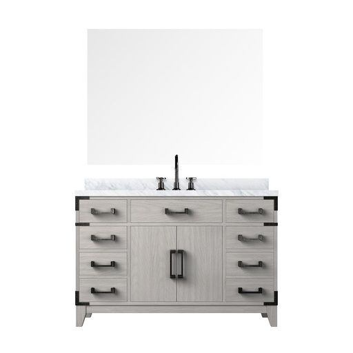 [LVL48SM111] Laurel 48 in W x 22 in. D White Oak Single Bath Vanity, Carrara Marble Top, Faucet Set, and 46 in Mirror