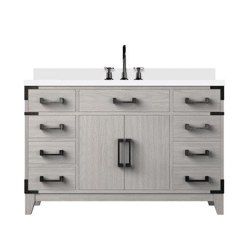 [LVL48SM201] Laurel 48 in W x 22 in. D White Oak Single Bath Vanity, White Quartz Top, and Faucet Set