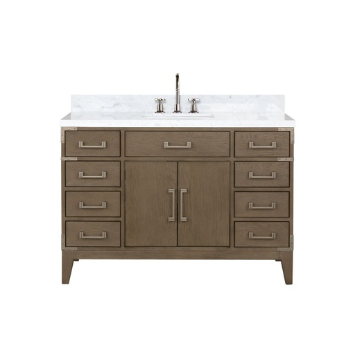 [LVL48SR101] Laurel 48 in W x 22 in. D Grey Oak Single Bath Vanity, Carrara Marble Top, and Faucet Set