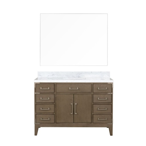 [LVL48SR110] Laurel 48 in W x 22 in. D Grey Oak Single Bath Vanity, Carrara Marble Top, and 46 in Mirror