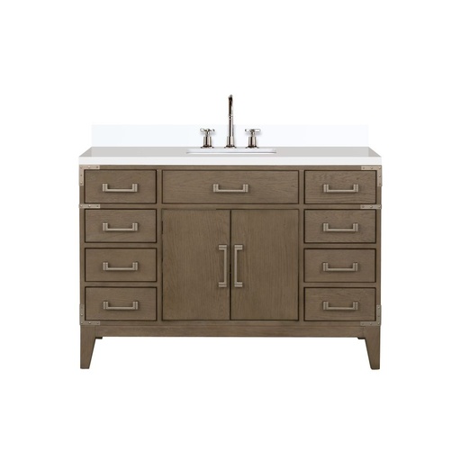 [LVL48SR201] Laurel 48 in W x 22 in. D Grey Oak Single Bath Vanity, White Quartz Top, and Faucet Set