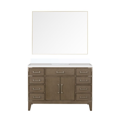 [LVL48SR210] Laurel 48 in W x 22 in. D Grey Oak Single Bath Vanity, White Quartz Top, and 46 in Mirror