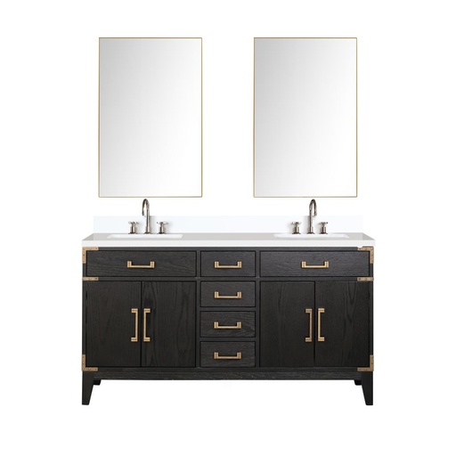 [LVL60DJ311] Laurel 60 in W x 22 in. D Black Oak Double Bath Vanity, Cultured Marble Top, Faucet Set, and 28 in Mirrors