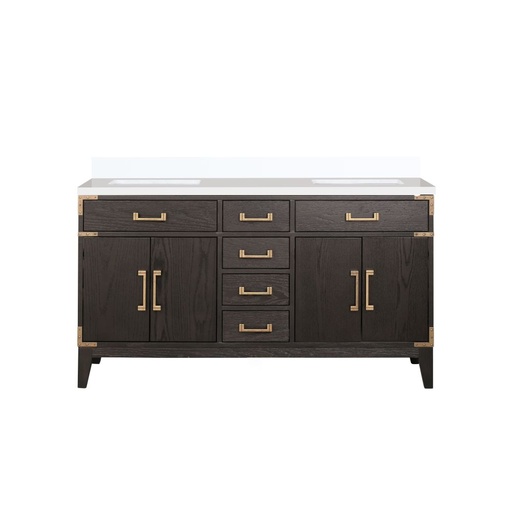 [LVL60DK200] Laurel 60 in W x 22 in. D Brown Oak Double Bath Vanity and White Quartz Top