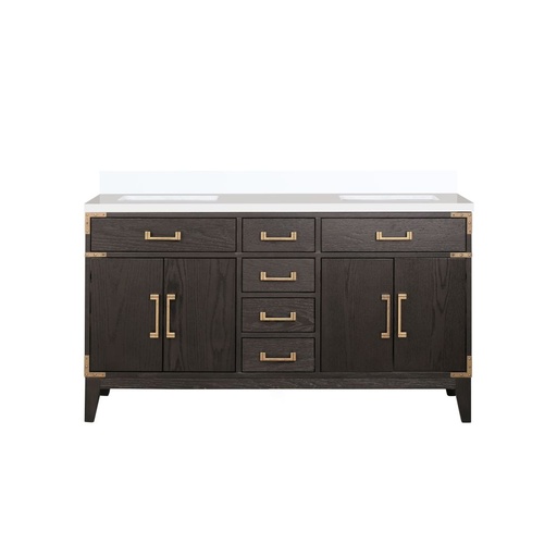 [LVL60DK300] Laurel 60 in W x 22 in. D Brown Oak Double Bath Vanity and Cultured Marble Top