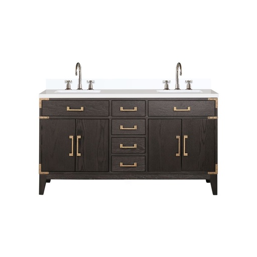 [LVL60DK301] Laurel 60 in W x 22 in. D Brown Oak Double Bath Vanity, Cultured Marble Top, and Faucet Set