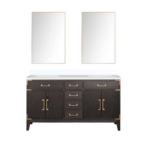 [LVL60DK310] Laurel 60 in W x 22 in. D Brown Oak Double Bath Vanity, Cultured Marble Top, and 28 in Mirrors