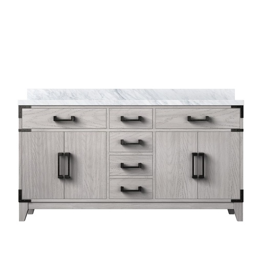 [LVL60DM100] Laurel 60 in W x 22 in. D White Oak Double Bath Vanity and Carrara Marble Top
