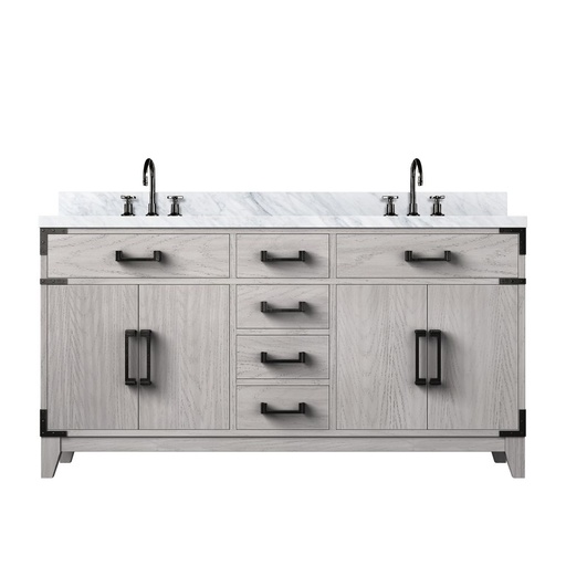 [LVL60DM101] Laurel 60 in W x 22 in. D White Oak Double Bath Vanity, Carrara Marble Top, and Faucet Set