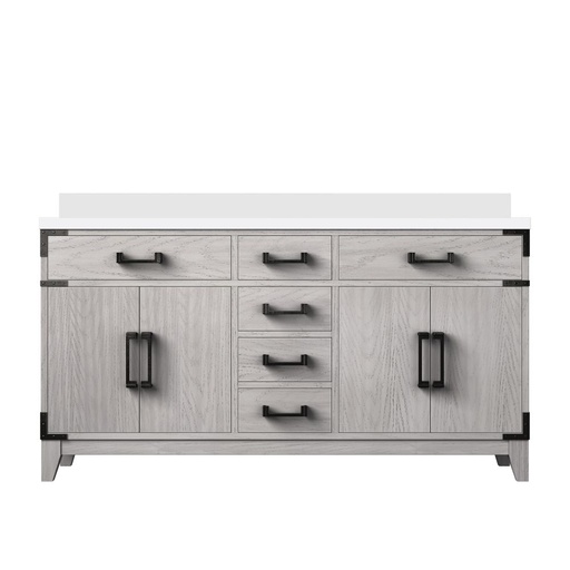[LVL60DM200] Laurel 60 in W x 22 in. D White Oak Double Bath Vanity and White Quartz Top