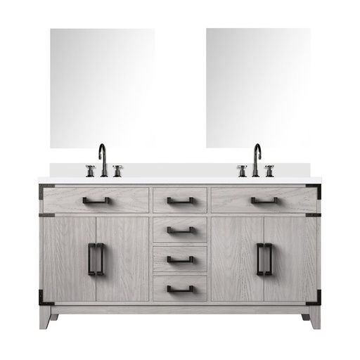 [LVL60DM211] Laurel 60 in W x 22 in. D White Oak Double Bath Vanity, White Quartz Top, Faucet Set, and 28 in Mirrors
