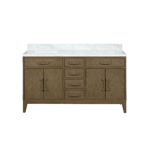 [LVL60DR100] Laurel 60 in W x 22 in. D Grey Oak Double Bath Vanity and Carrara Marble Top