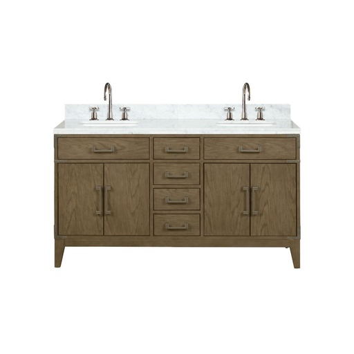 [LVL60DR101] Laurel 60 in W x 22 in. D Grey Oak Double Bath Vanity, Carrara Marble Top, and Faucet Set