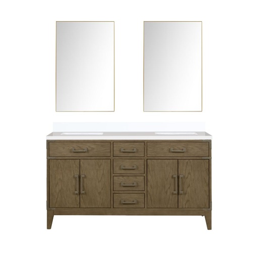 [LVL60DR210] Laurel 60 in W x 22 in. D Grey Oak Double Bath Vanity, White Quartz Top, and 28 in Mirrors