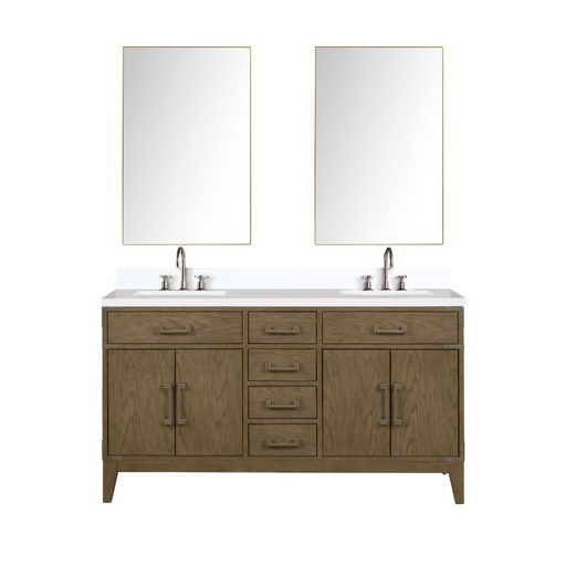 [LVL60DR311] Laurel 60 in W x 22 in. D Grey Oak Double Bath Vanity, Cultured Marble Top, Faucet Set, and 28 in Mirrors