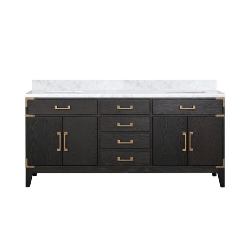 [LVL72DJ100] Laurel 72 in W x 22 in. D Black Oak Double Bath Vanity and Carrara Marble Top