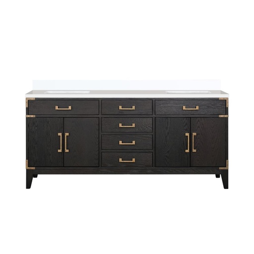 [LVL72DJ200] Laurel 72 in W x 22 in. D Black Oak Double Bath Vanity and White Quartz Top