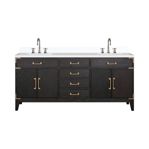 [LVL72DJ201] Laurel 72 in W x 22 in. D Black Oak Double Bath Vanity, White Quartz Top, and Faucet Set
