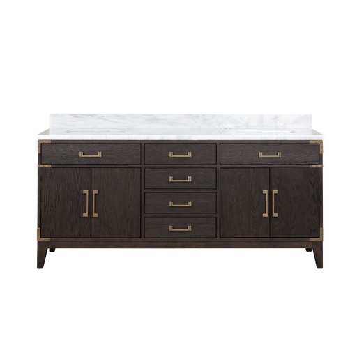[LVL72DK100] Laurel 72 in W x 22 in. D Brown Oak Double Bath Vanity and Carrara Marble Top