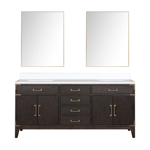 [LVL72DK310] Laurel 72 in W x 22 in. D Brown Oak Double Bath Vanity, Cultured Marble Top, and 34 in Mirrors