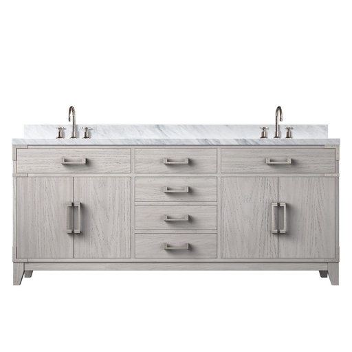[LVL72DM101] Laurel 72 in W x 22 in. D White Oak Double Bath Vanity, Carrara Marble Top, and Faucet Set