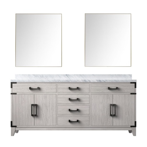 [LVL72DM110] Laurel 72 in W x 22 in. D White Oak Double Bath Vanity, Carrara Marble Top, and 34 in Mirrors
