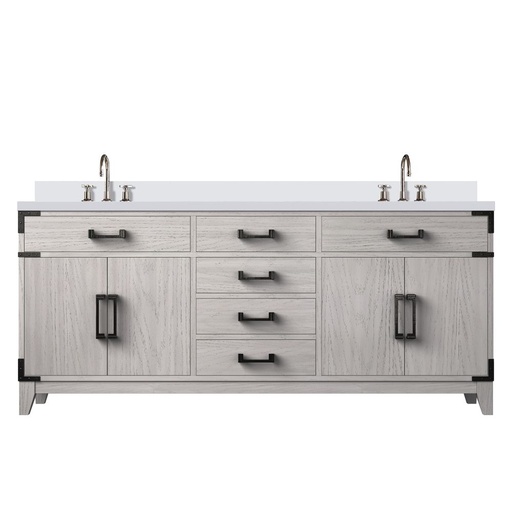 [LVL72DM201] Laurel 72 in W x 22 in. D White Oak Double Bath Vanity, White Quartz Top, and Faucet Set