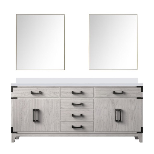 [LVL72DM210] Laurel 72 in W x 22 in. D White Oak Double Bath Vanity, White Quartz Top, and 34 in Mirrors