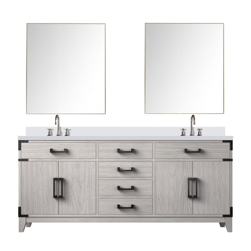 [LVL72DM211] Laurel 72 in W x 22 in. D White Oak Double Bath Vanity, White Quartz Top, Faucet Set, and 34 in Mirrors