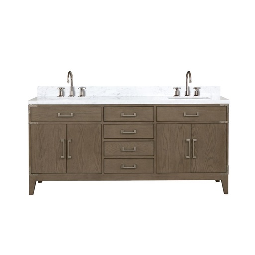 [LVL72DR101] Laurel 72 in W x 22 in. D Grey Oak Double Bath Vanity, Carrara Marble Top, and Faucet Set