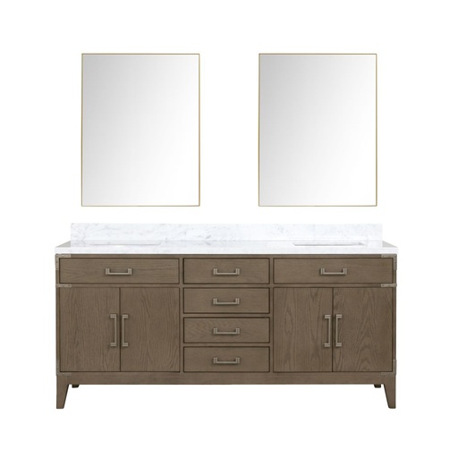 [LVL72DR110] Laurel 72 in W x 22 in. D Grey Oak Double Bath Vanity, Carrara Marble Top, and 34 in Mirrors