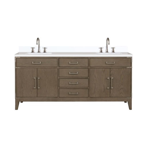 [LVL72DR201] Laurel 72 in W x 22 in. D Grey Oak Double Bath Vanity, White Quartz Top, and Faucet Set