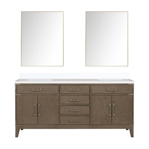 [LVL72DR310] Laurel 72 in W x 22 in. D Grey Oak Double Bath Vanity, Cultured Marble Top, and 34 in Mirrors