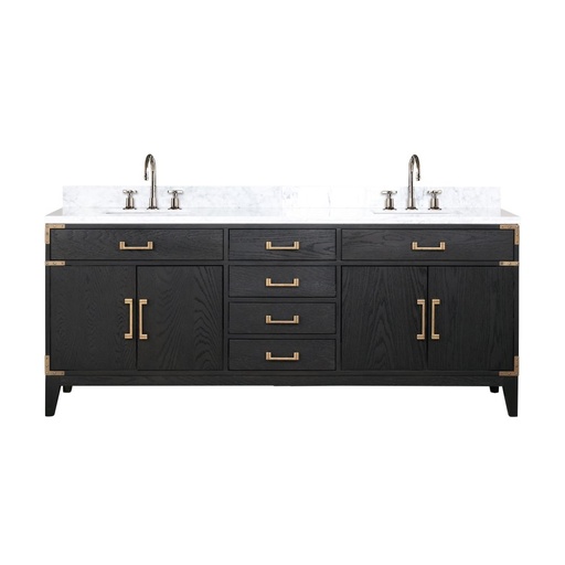 [LVL80DJ101] Laurel 80 in W x 22 in. D Black Oak Double Bath Vanity, Carrara Marble Top, and Faucet Set