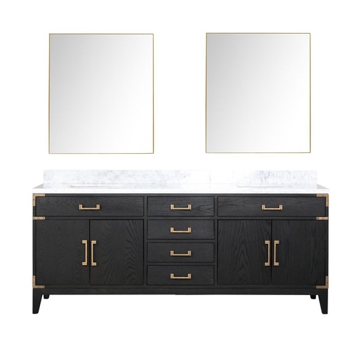 [LVL80DJ110] Laurel 80 in W x 22 in. D Black Oak Double Bath Vanity, Carrara Marble Top, and 36 in Mirrors